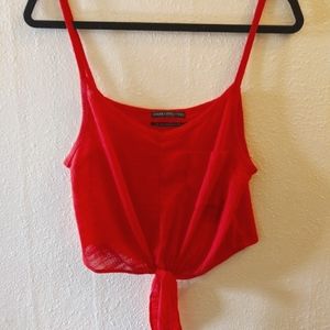 Urban Outfitters Red Spaghetti Tank Top Crop Tie Front